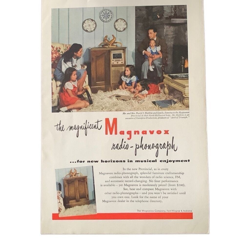 Vintage 1947 Magnavox Radio Phonograph Ad Advertisement